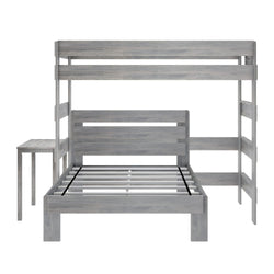 19-802-185 : Bunk Beds Farmhouse Twin over Full L-Shaped Bunk Bed with Desk, Driftwood