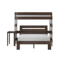 Dark walnut solid wood bunk bed frame with ladder, guardrail and white mattress — modern rustic bedroom furniture