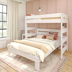 19-803-182 : Bunk Beds Farmhouse Twin over Queen L-Shaped Bunk Bed with Desk, White Wash