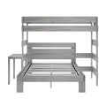 Gray weathered wood bunk bed frame with slatted mattress support and upper guardrail, modern rustic finish