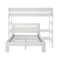 White wooden twin-over-full bunk bed with slatted mattress platforms, safety guardrails and side ladder, modern space-saving kids' bedroom furniture