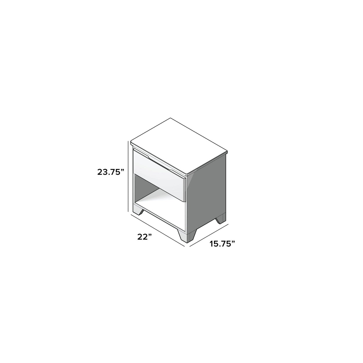 190001-182 : Furniture K/D 1 Drawer Nightstand w/ metal drawer glides (22"L x 15.75"W x 23.75"H), White Wash