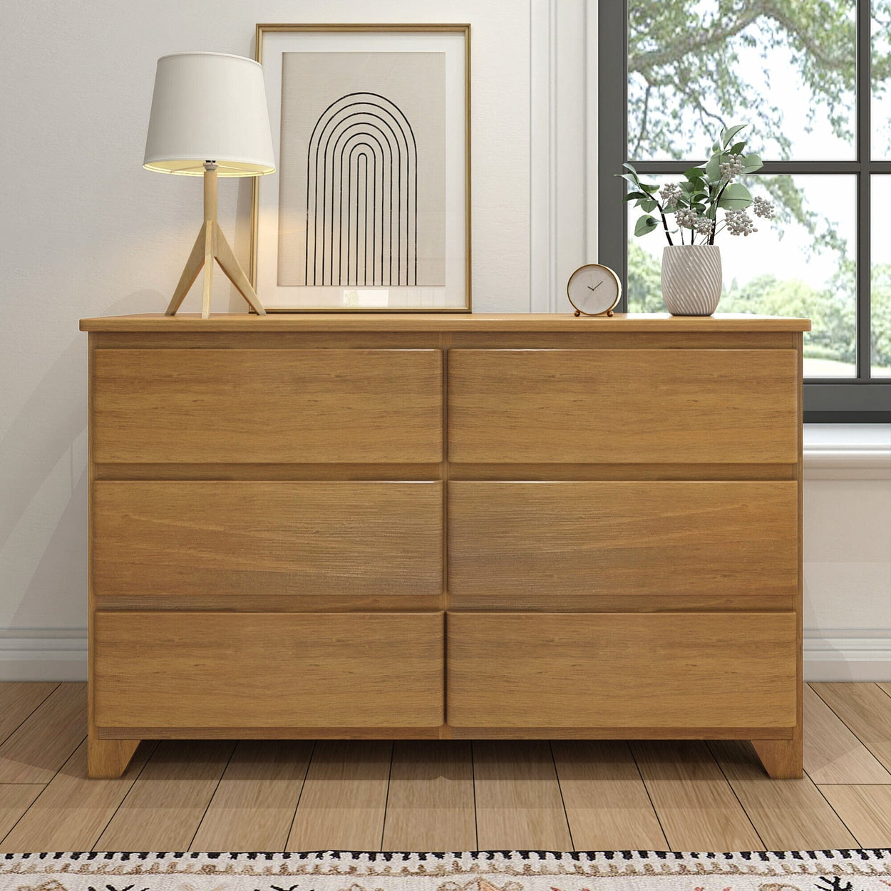 190006-187 : Furniture K/D 6 Drawer Dresser w/ metal drawer glides (52"L x 15.75"W x 32.75"H), Pecan