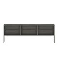 Gray wood bookcase headboard with six cubby built-in storage shelves, modern bedroom furniture