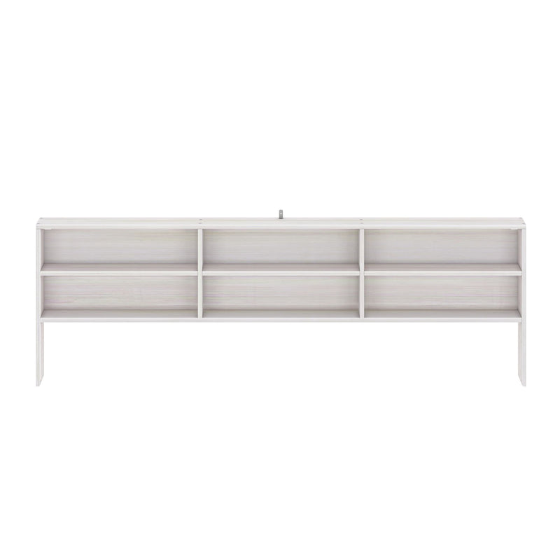 White wooden storage headboard with six built-in cubby shelves for bed modern farmhouse bedroom furniture