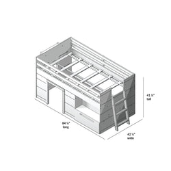 190020-181 : Loft Beds K/D Low Loft Bed w/ 1 drawer 7 slats w/ metal support bar, Barnwood Brown