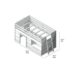 190020-182 : Loft Beds K/D Low Loft Bed w/ 1 drawer 7 slats w/ metal support bar, White Wash