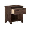 Dark walnut wooden nightstand bedside table with single open drawer and lower shelf, mid-century modern storage cabinet