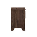 Dark brown wooden nightstand side view with rustic wood grain finish, bedside storage cabinet on white background