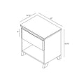Modern mid-century nightstand bedside table dimension diagram with one drawer and open shelf on angled legs — 22 in × 15.75 in × 23.75 in, drawer height 8 in.