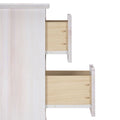 Whitewashed dresser with two open drawers revealing light wood interiors, modern bedroom storage furniture