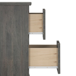 Wooden dresser with two open drawers, showcasing modern furniture design.