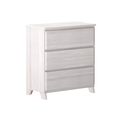 Whitewashed wooden 3-drawer dresser with tapered legs, modern bedroom storage