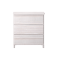 Whitewashed three-drawer wooden dresser chest with minimalist modern design for bedroom storage