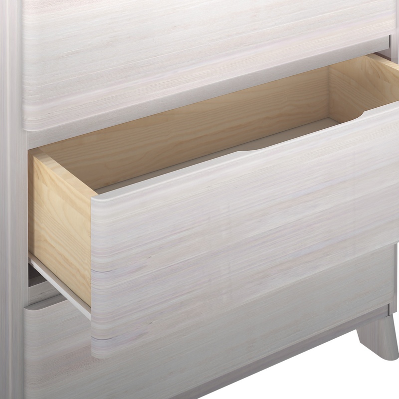 Open wooden dresser drawer showcasing natural wood texture and seamless design.