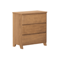 Mid-century modern three-drawer wooden dresser in warm oak finish, compact bedroom chest of drawers for storage