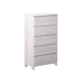 Modern whitewashed wood tall five-drawer dresser chest with tapered legs — minimalist Scandinavian bedroom storage cabinet