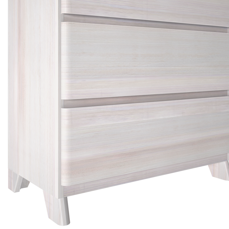Light wood dresser with three drawers, minimalist bedroom furniture design.