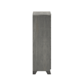 Side view of narrow rustic gray wooden dresser chest of drawers for bedroom storage