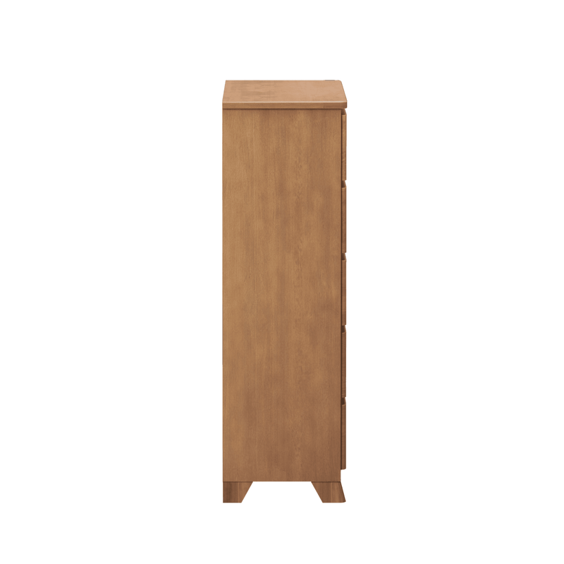 Side view of a modern wooden dresser with a smooth finish and clean lines.