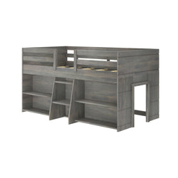 190025-185 : Loft Beds Farmhouse Twin Low Loft with 2 Bookcases, Driftwood