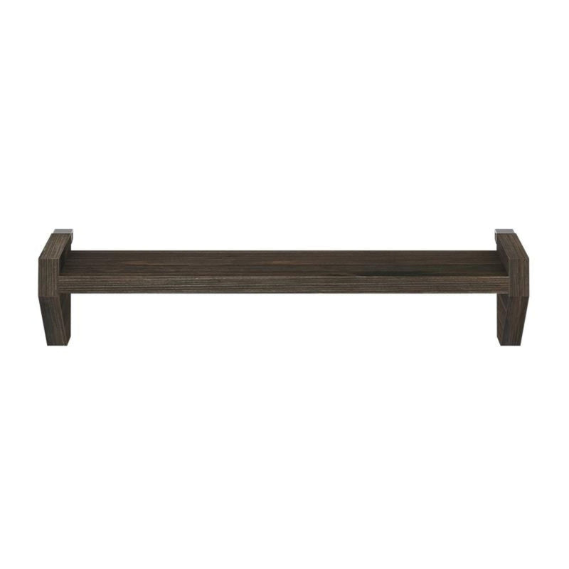 Dark wood floating wall shelf with minimalist modern design, long wooden display shelf for living room or bedroom decor