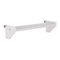 White wood floating wall shelf with angled triangular brackets, modern minimalist wall-mounted storage shelf for kitchen, bathroom, or living room