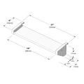 Floating wall shelf bracket diagram with dimensions — overall length 21" (53 cm), usable shelf depth 19" (49 cm), bracket depth 6" (16 cm), bracket height 4" (11 cm), front overhang 5" (13 cm), mounting details 3" (9 cm) and 2" (4 cm).
