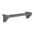 Gray wood floating wall-mounted shelf with angled support brackets and metal mounting hardware, modern rustic shelf for living room or bedroom