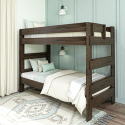 190201-181 : Bunk Beds K/D Twin/Twin Bunk, 7 slats w/ metal support bar, Barnwood Brown