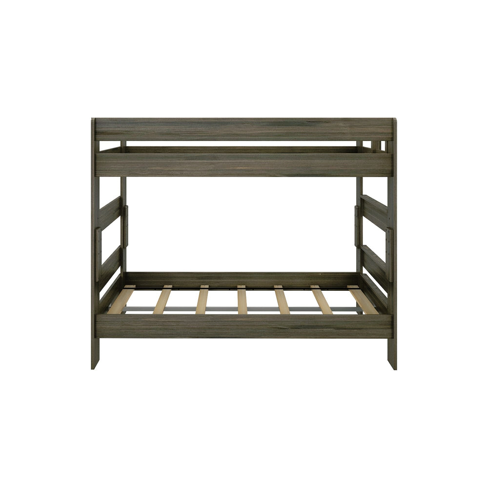 190201-181 : Bunk Beds K/D Twin/Twin Bunk, 7 slats w/ metal support bar, Barnwood Brown