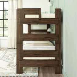 190201-181 : Bunk Beds K/D Twin/Twin Bunk, 7 slats w/ metal support bar, Barnwood Brown