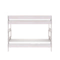 Whitewashed wooden twin bunk bed frame with ladder and safety rails, minimalist kids loft bed for small bedrooms and shared spaces
