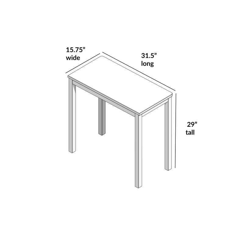 Diagram of a rectangular table with dimensions 31.5 inches long, 15.75 inches wide, and 29 inches tall.