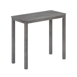 Gray wooden console table with minimalist design and sturdy legs.
