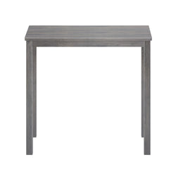 Gray wooden dining table with minimalist design and sturdy construction for modern home interiors.