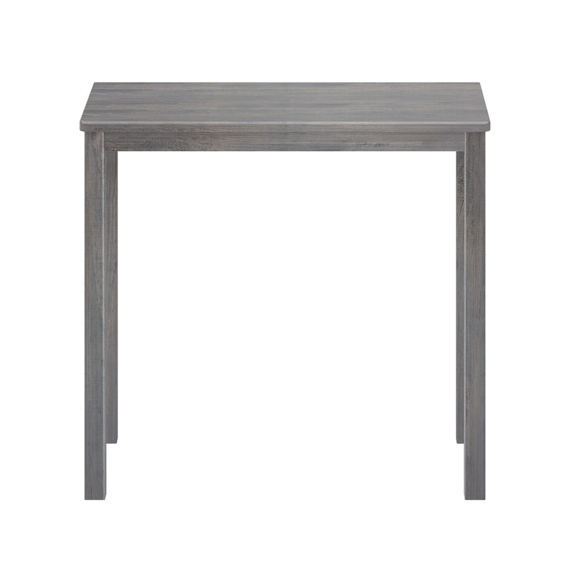 A gray desk with four legs from the front view