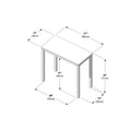 Isometric line drawing of a rectangular table with labeled dimensions — 31″ (80 cm) tabletop length, 28″ (70 cm) width, 27″ (68 cm) inner clearance height, 29″ (73 cm) overall height, 15″ (38 cm) overhang and 12″ (30 cm) leg spacing