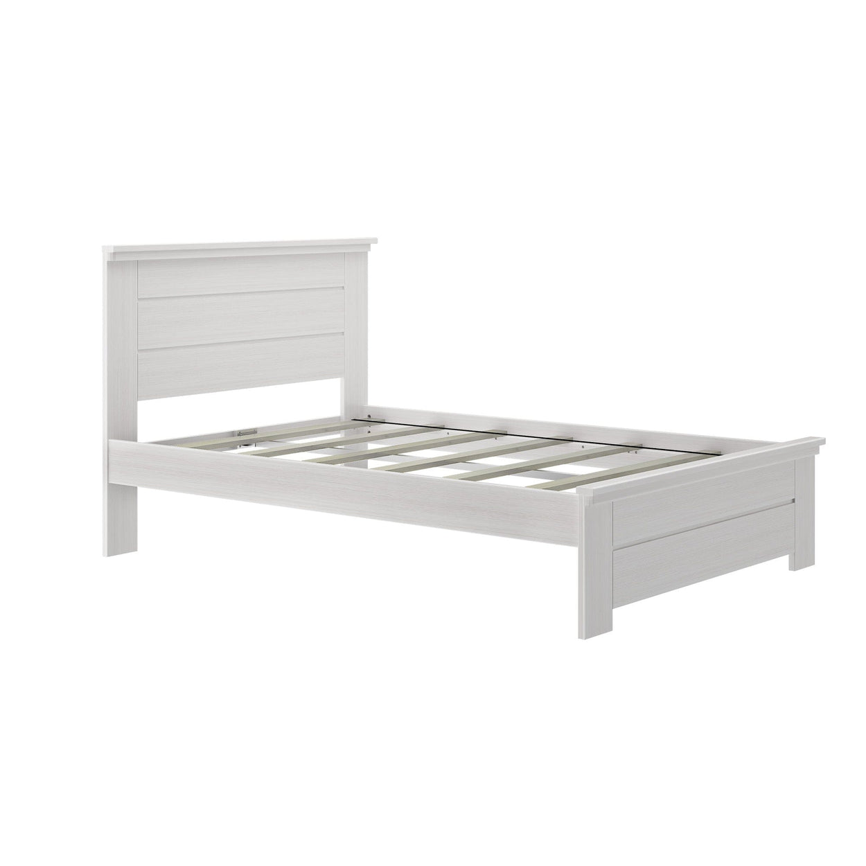 190221-182 : Kids Beds K/D Full Bed Panel 7 slats w/ metal support bar, White Wash