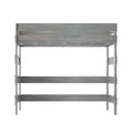 Front view of a twin-over-twin gray wooden bunk bed frame with ladder and guardrails in a weathered gray finish for kids' bedroom