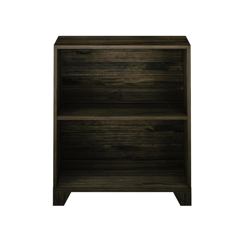 Wooden bookshelf with two shelves for home storage and decoration.