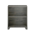 Two-shelf wooden bookcase in gray finish.