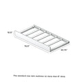 Isometric diagram of a twin trundle bed frame under-bed storage platform with slatted support rails, dimensions 74.5 in by 40.75 in by 10.5 in, fits standard twin mattress up to 6 in thick