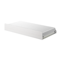 White single trundle bed with mattress and wooden pull-out frame, modern space-saving underbed guest bed for small bedrooms
