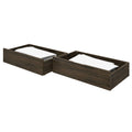 Dark walnut wood trundle drawers with white mattresses — twin underbed storage on casters, modern low-profile platform design