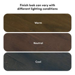 Image showing wood finishes in warm, neutral, and cool tones, demonstrating the effect of lighting conditions on appearance.