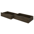 Pair of dark brown wood under-bed pull-out storage drawers with visible wood grain finish, rectangular bedroom organizers