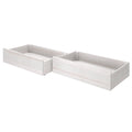 Pair of white wood under-bed storage drawers on casters for bedroom organization, extra linen and shoe storage