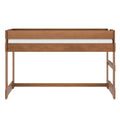 Walnut-finish twin loft bed frame with raised guardrail and white twin mattress, modern solid-wood design