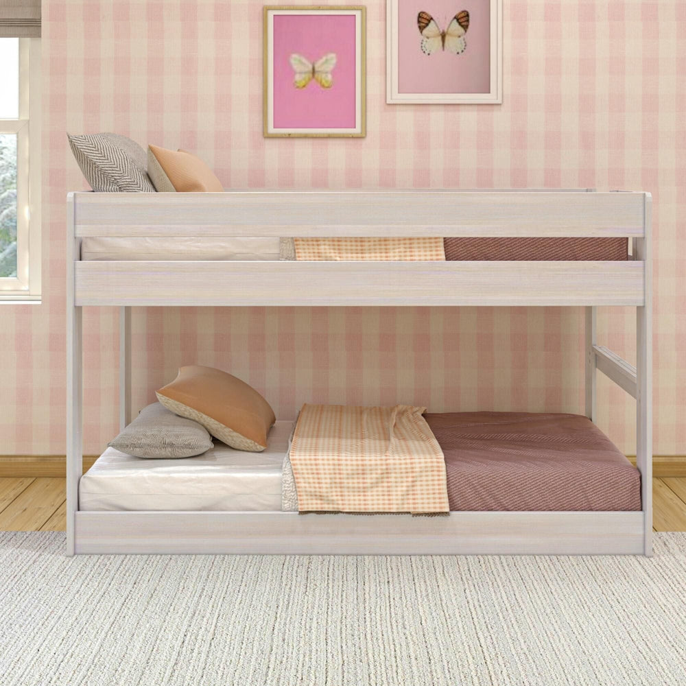 190414-182 : Bunk Beds Farmhouse Twin Over Twin Low Bunk Bed, White Wash